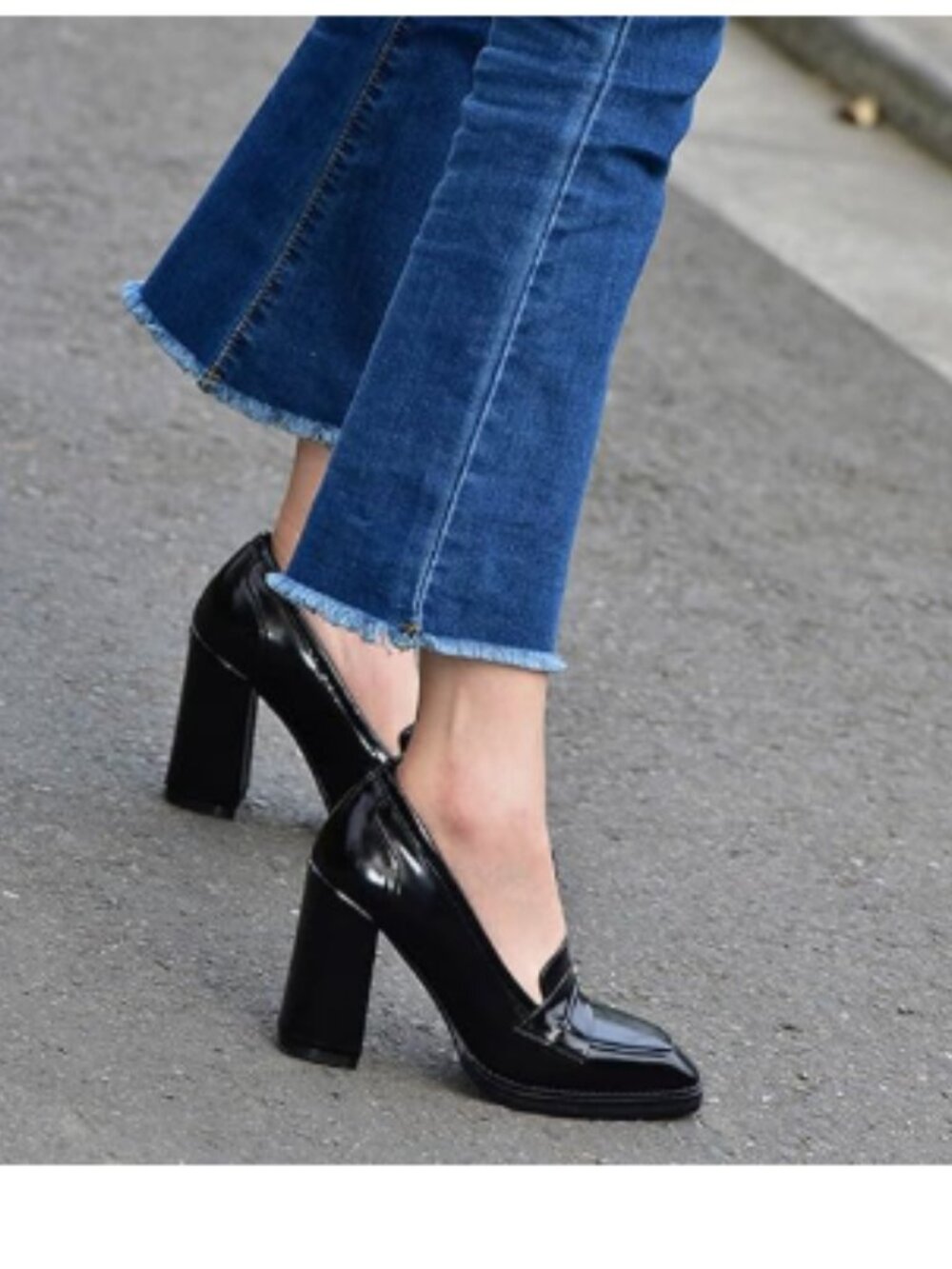 FOWT Black Dressy High Block Heels Loafers for Women Classical Square Toe Pumps